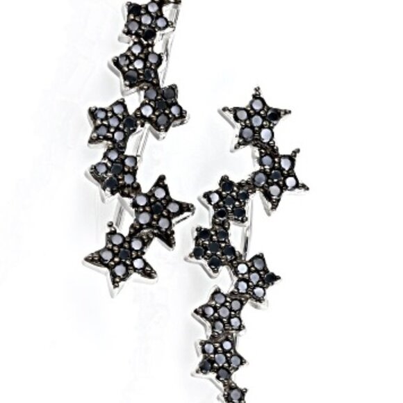 .59ctw. Black Spinel Shooting Star Climber Earrings, .925 Sterling - Picture 5 of 7